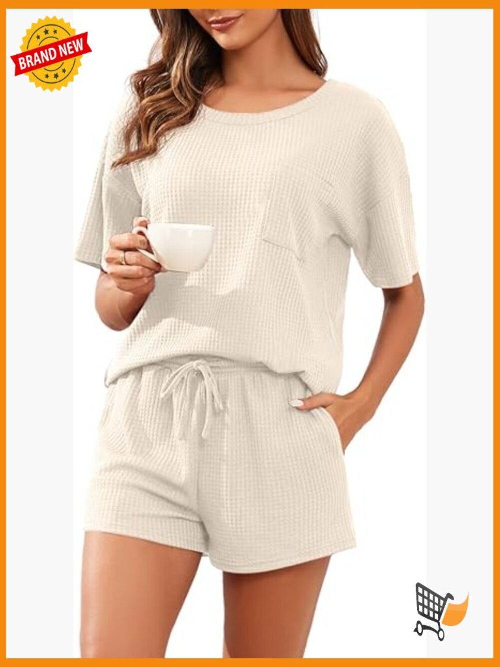 Waffle Knit Lounge Set 2 Piece Pajamas for Women with Pockets